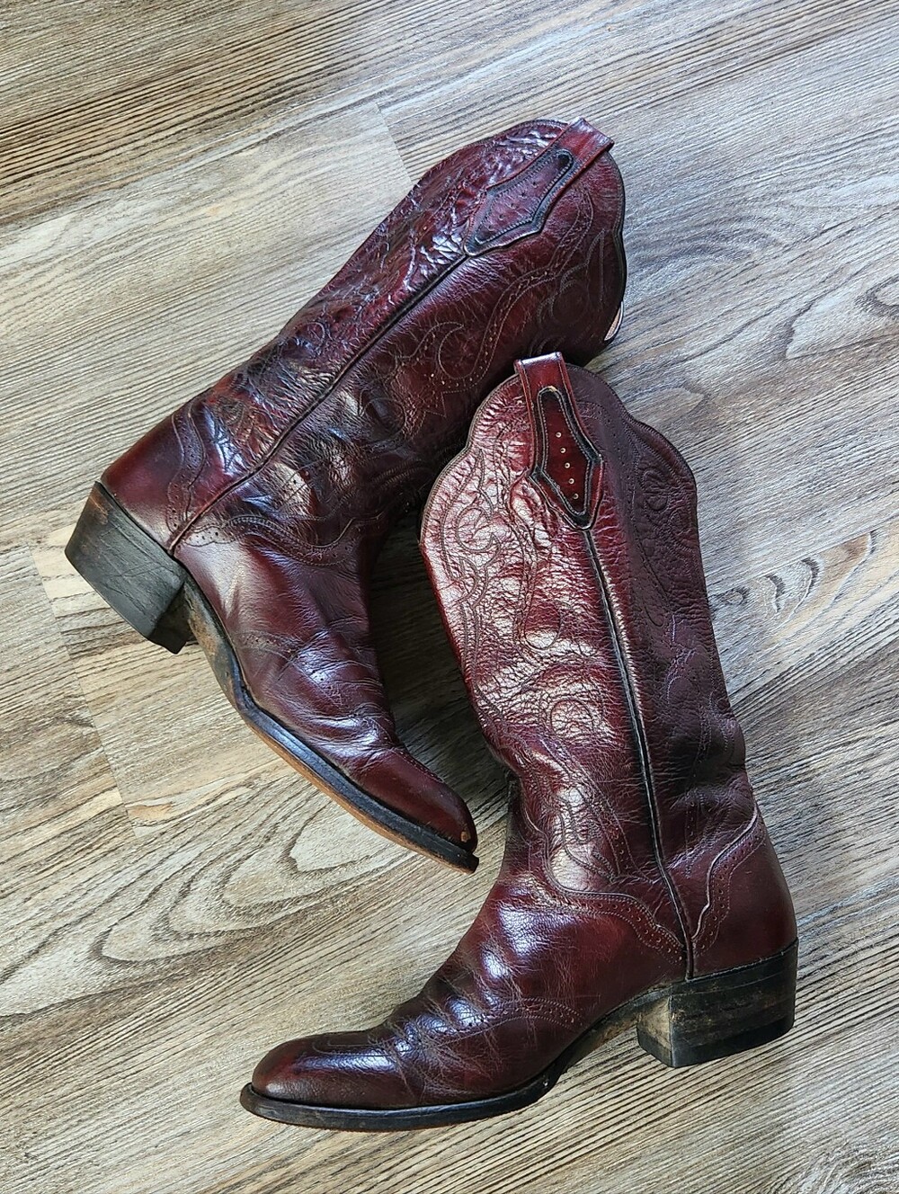 El Dorado Oxblood Calfskin Cowboy Boots Snip Toe Mens 9.5 D Mid Calf 12 inch